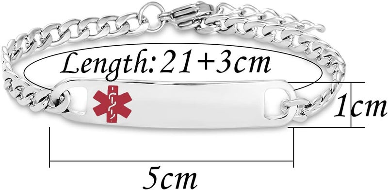 TGLS Red Medical Alert Bracelet for Women Men Emergency First Aid Health Alert Engraved Adjustable Stainless Steel Chain Bracelets - Image 2